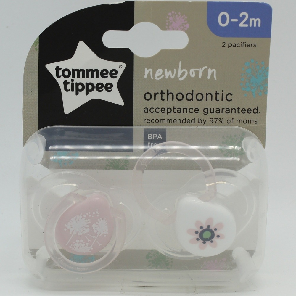Tommee Tippee Pacifier Newborn 0-2m Pink White NEW Orthodontic 2-Pack Floral
